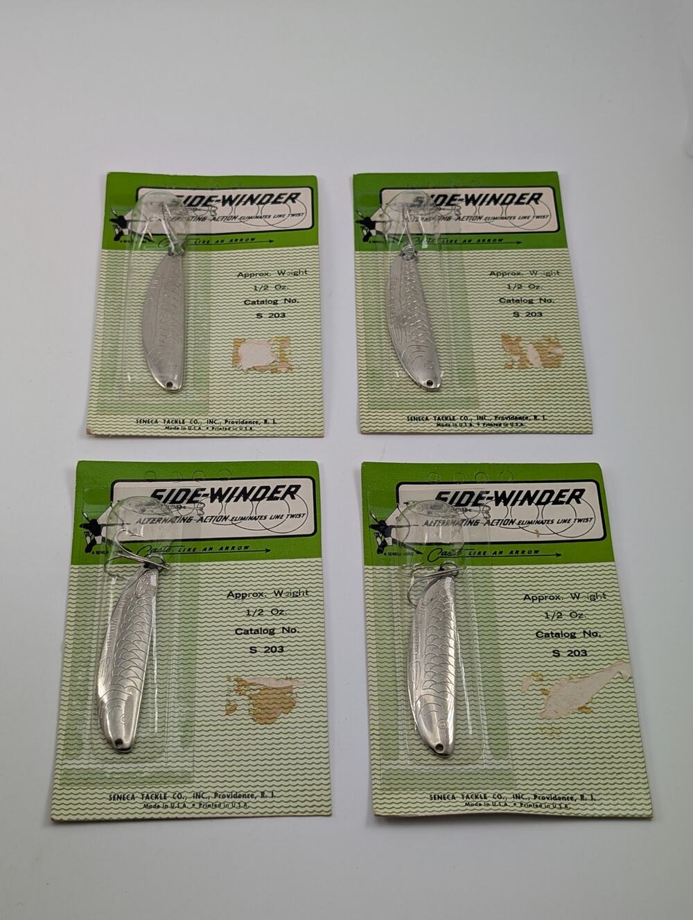 4 Vintage Seneca Tackle "SIDE-WINDER" Spoon Lure on Display Card NOS - S 203 -